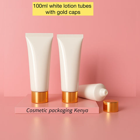100Ml White Lotion Tube With Gold Cap