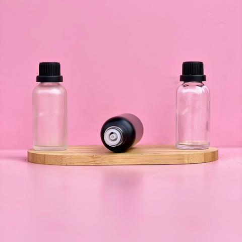 30Ml Glass Bottle With Black Tamper Proof Cap + Insert (Round)