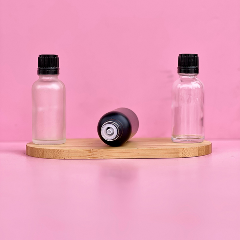 30Ml Glass Bottle With Black Smooth Tamper Proof Cap + Insert (Round)