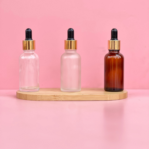30Ml Glass Bottle With Gold Black Dropper (Round)