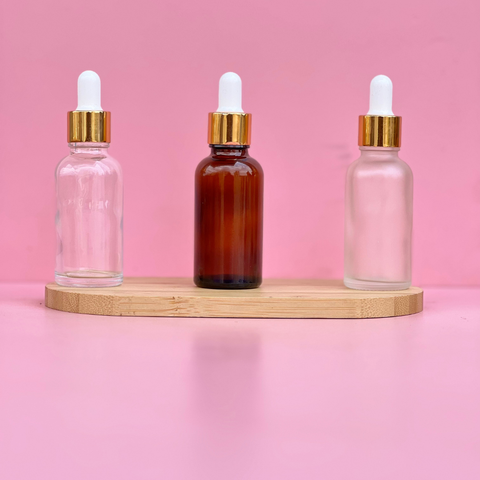 30Ml Glass Bottle With Gold White Dropper (Round)