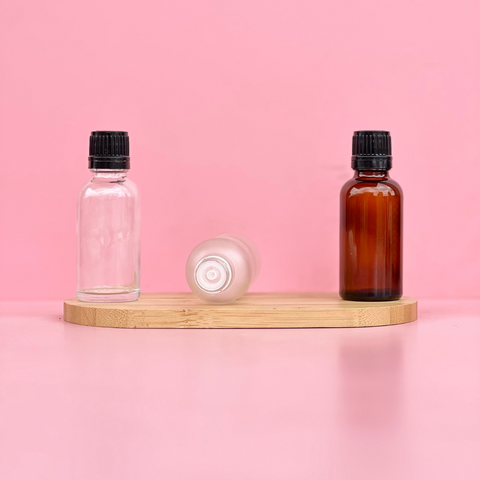 30Ml Glass Bottle With Black Smooth Tamper Proof Cap + Insert (Round)