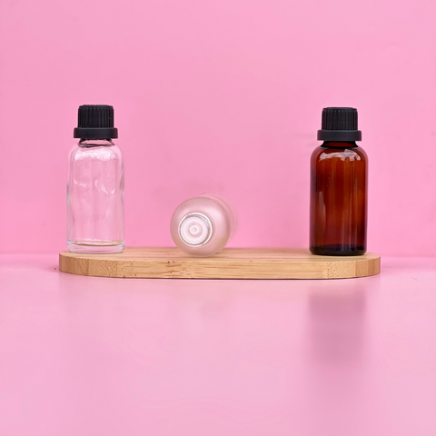 30Ml Glass Bottle With Black Tamper Proof Cap + Insert (Round)