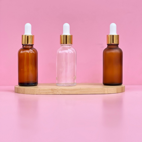 30Ml Glass Bottle With Gold White Dropper (Round)