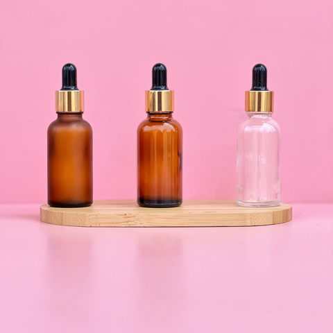 30Ml Glass Bottle With Gold Black Dropper (Round)