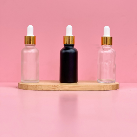 30Ml Glass Bottle With Gold White Dropper (Round)