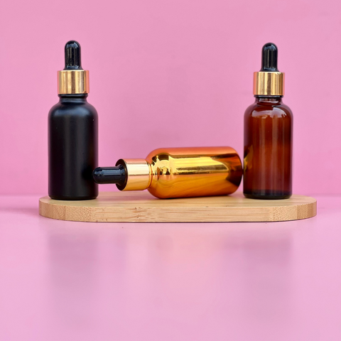 30Ml Glass Bottle With Gold Black Dropper (Round)