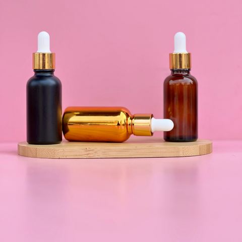 30Ml Glass Bottle With Gold White Dropper (Round)