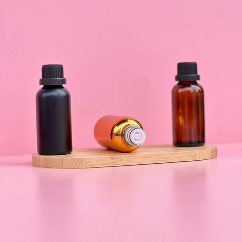 30Ml Glass Bottle With Black Tamper Proof Cap + Insert (Round)