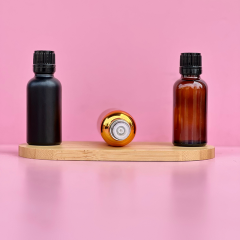 30Ml Glass Bottle With Black Smooth Tamper Proof Cap + Insert (Round)