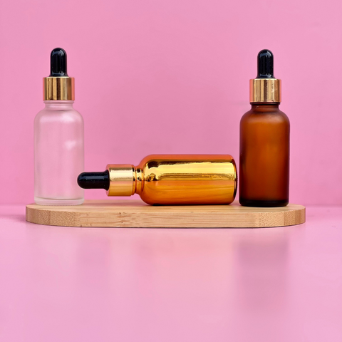 30Ml Glass Bottle With Gold Black Dropper (Round)