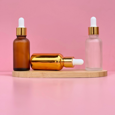 30Ml Glass Bottle With Gold White Dropper (Round)