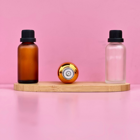 30Ml Glass Bottle With Black Tamper Proof Cap + Insert (Round)