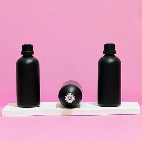 100Ml Glass Bottle With Black Tamper Proof Cap + Insert (Round)