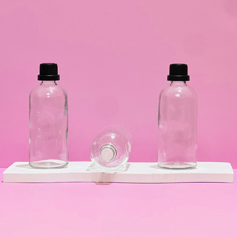 100Ml Glass Bottle With Black Tamper Proof Cap + Insert (Round)