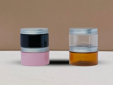 250g Wide Plastic Jar With Silver Aluminium Lid