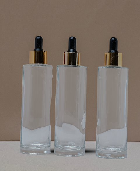 100Ml Glass Bottle With Gold Black Dropper (Flat)