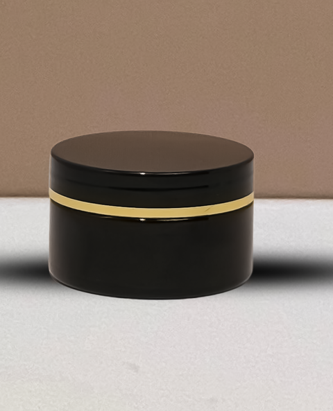 100g Plastic Jar with Black Lid and Gold Strip