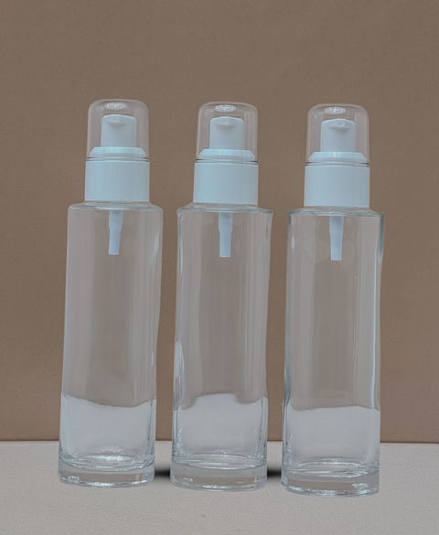 100Ml Glass Bottle With White Treatment Pump (Flat)