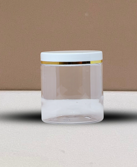 500g Plastic Jar With White Lid with Gold strip