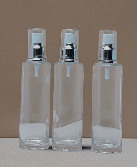 100Ml Glass Bottle With Silver Mist Sprayer (Flat)