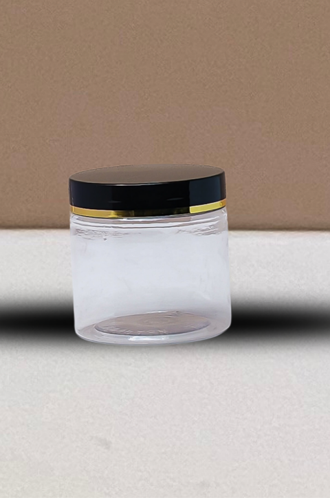 200g Plastic Jar Black Lid With Gold Strip