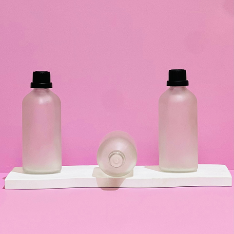 100Ml Glass Bottle With Black Tamper Proof Cap + Insert (Round)