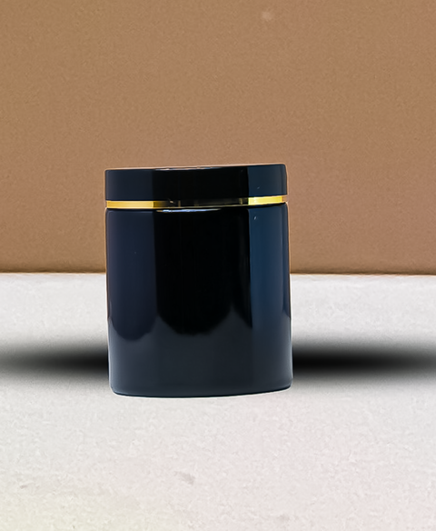 250g Tall Plastic Jar Black Lid With Gold Strip