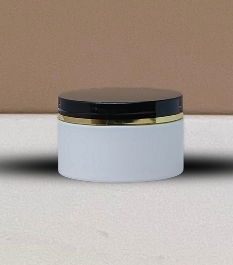 250g Wide Plastic Jar Black Lid With Gold Strip