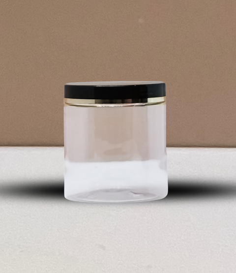500g Plastic Jar With Black Lid with Gold Strip