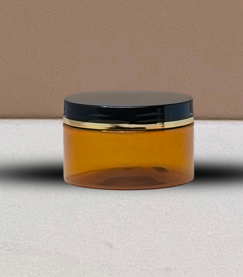 250g Wide Plastic Jar Black Lid With Gold Strip