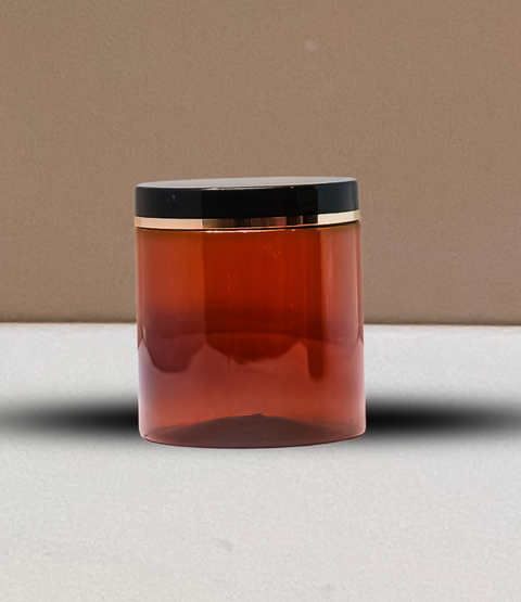 500g Plastic Jar With Black Lid with Gold Strip