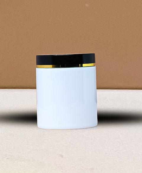 250g Tall Plastic Jar Black Lid With Gold Strip