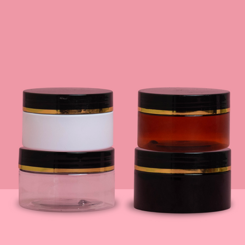 100g Plastic Jar with Black Lid and Gold Strip