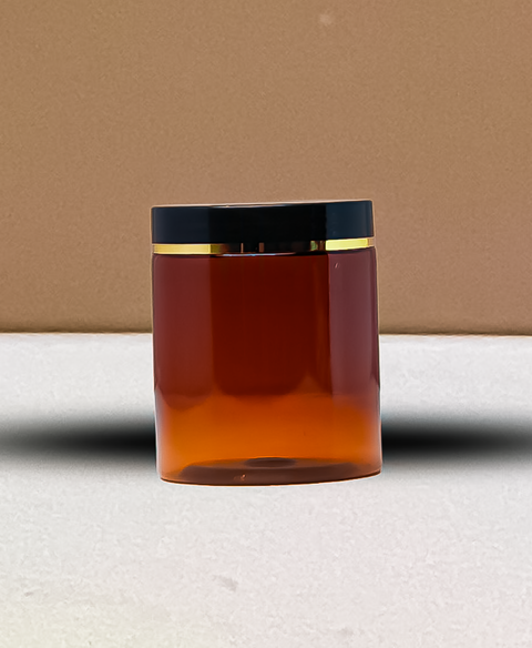 250g Tall Plastic Jar Black Lid With Gold Strip