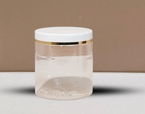 500g Plastic Jar With White Lid with Gold strip