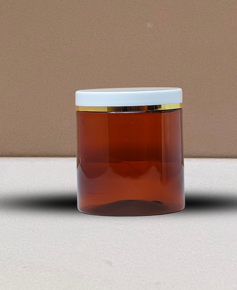 500g Plastic Jar With White Lid with Gold strip