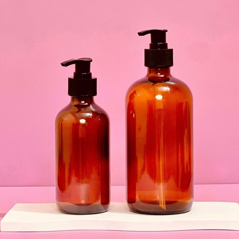500ml Amber Glass Bottle + Lotion Pumps
