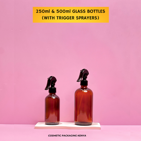 250ml Amber Glass Bottle + Trigger Sprayers