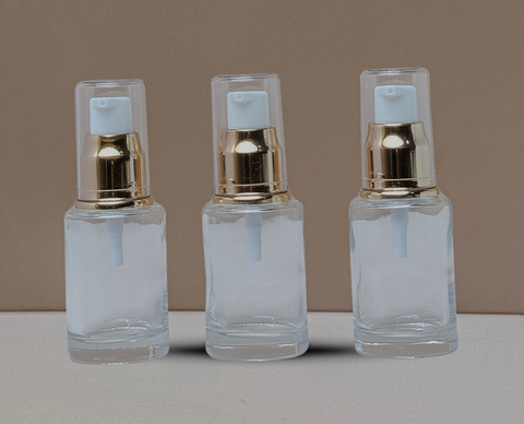 30Ml Glass Bottle With Gold Treatment Pump (Flat)
