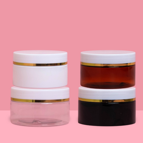 100g Plastic Jar With White Lid and Gold Strip