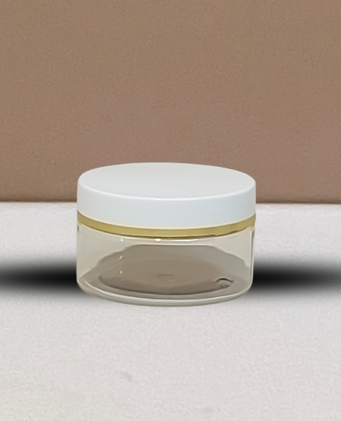 100g Plastic Jar With White Lid and Gold Strip