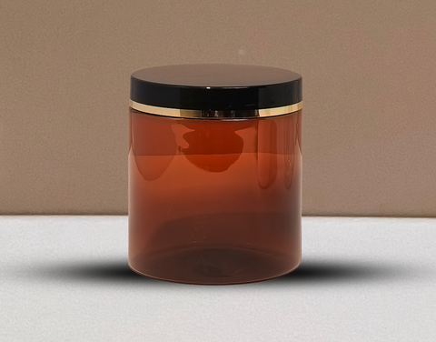 500g Plastic Jar With Black Lid with Gold Strip