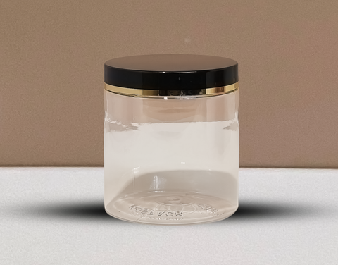 500g Plastic Jar With Black Lid with Gold Strip