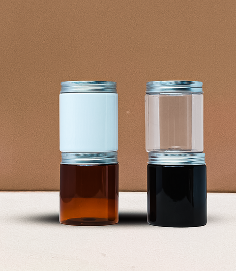 250g Tall Plastic Jar With Silver Aluminium Lid