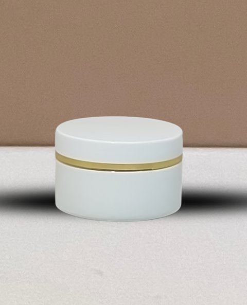 100g Plastic Jar With White Lid and Gold Strip