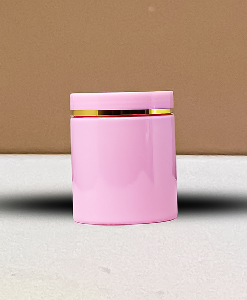 250g Pink Tall Pet Jar with Pink Lid + Gold Strip