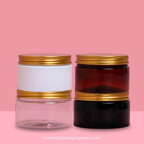 250g Wide Plastic Jar With Gold Aluminium Lid