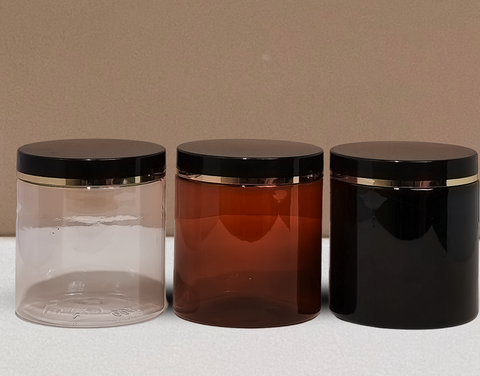 500g Plastic Jar With Black Lid with Gold Strip