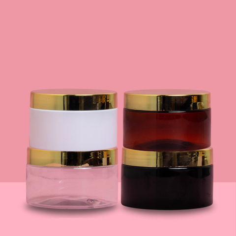 250g Wide Plastic Jar With Gold Electroplated Lid